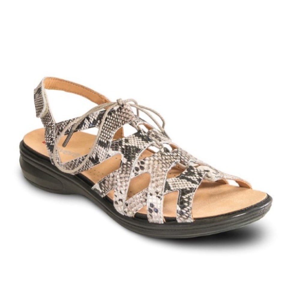 Revere Shoes Beige Malibu Leather Sandal Natural Snake Print Women's 7 Wide - Picture 1 of 4